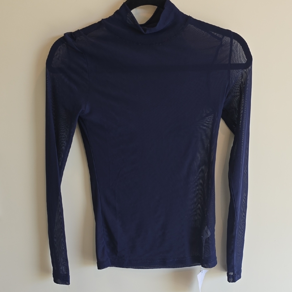 Women’s Navy Sheer Long-Sleeve Turtleneck Top